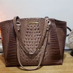 Brahmin Paris Brown Melbourne Leather Croc Shoulder Tote purse bag 17x12